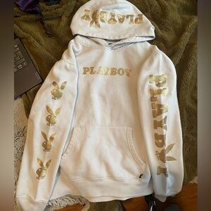 PLAYBOY White Hoodie with Gold Logos